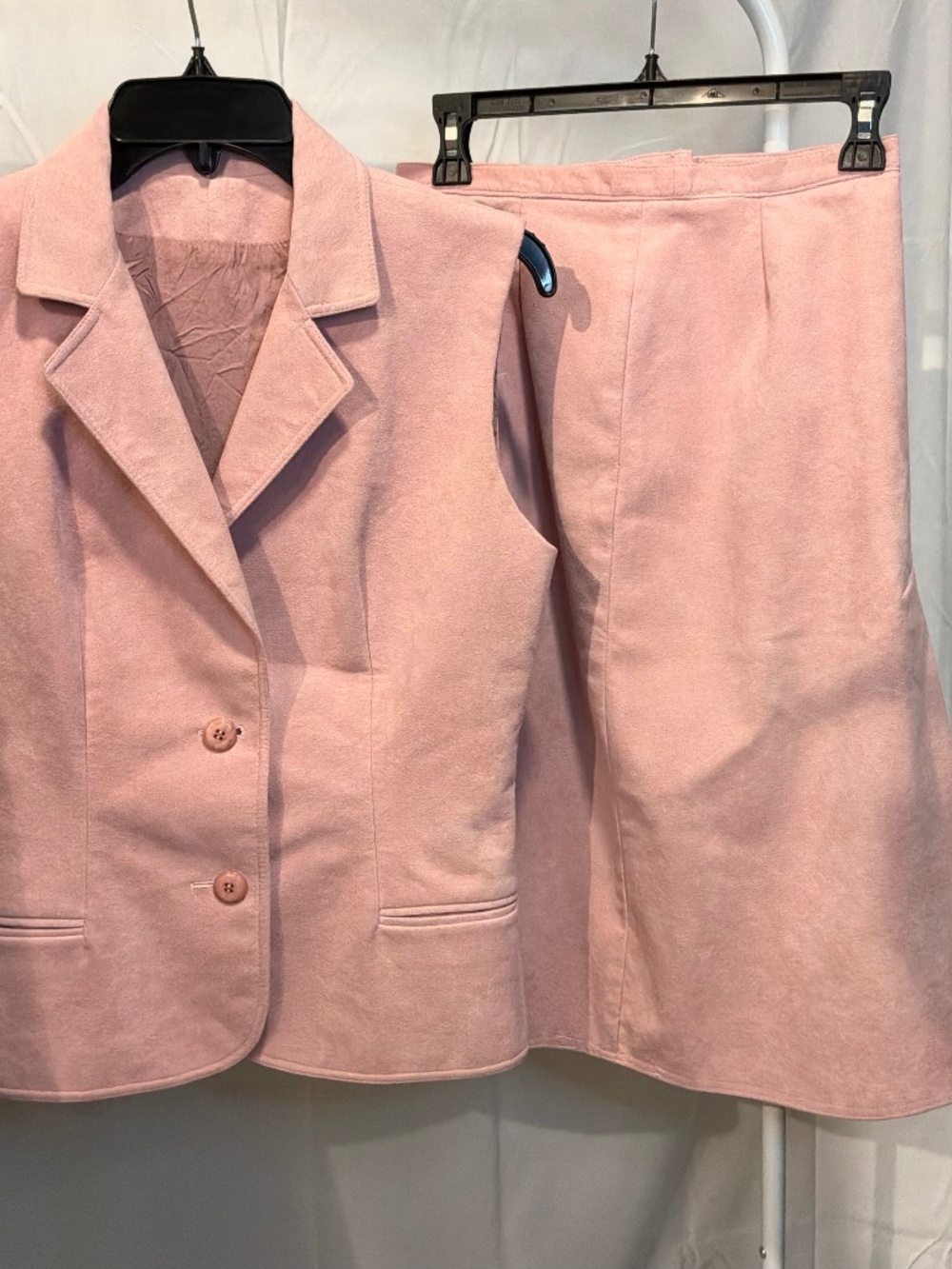 Vintage 1960s Majestic Garment Montreal Faux Suede Vest Skirt Set Pink
